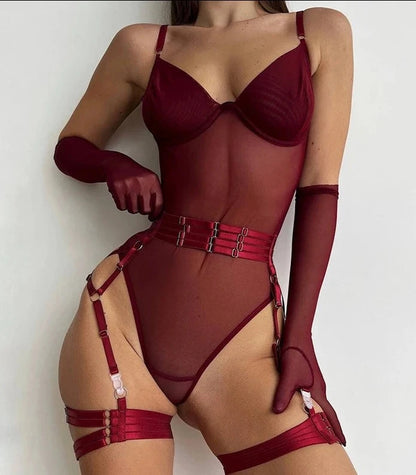 Natalia Tight See-Through Bodysuit With Gloves